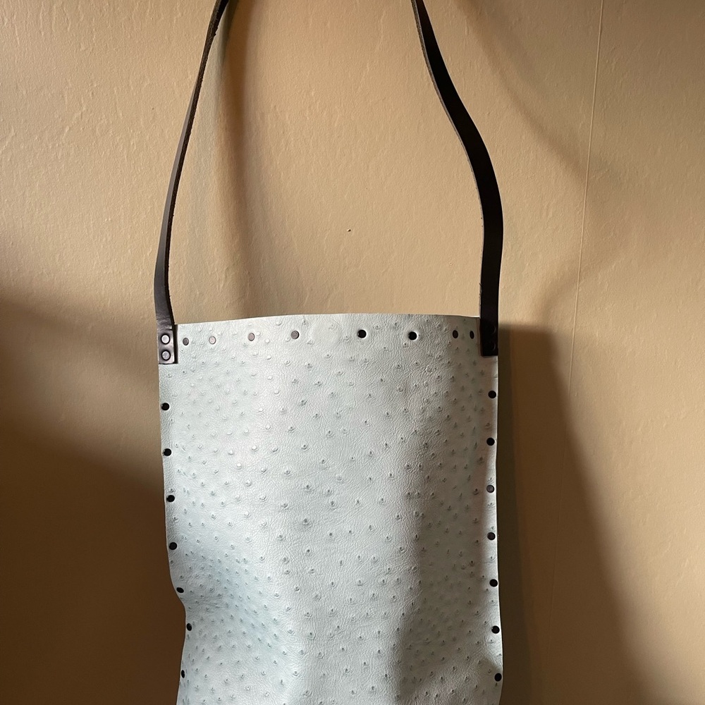 Genuine Leather Light Blue Shoulder Bag